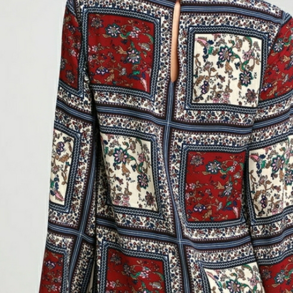 LULUS Crack a Smile Cream and Plum Multi Print Long Sleeve Shift Dress - NWT - Picture 3 of 15